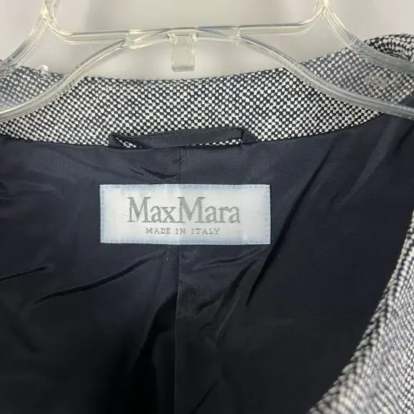 MaxMara Italy Gray Tweed Virgin Wool Silk Full Zip Collarless Peplum Blazer - Picture 6 of 6